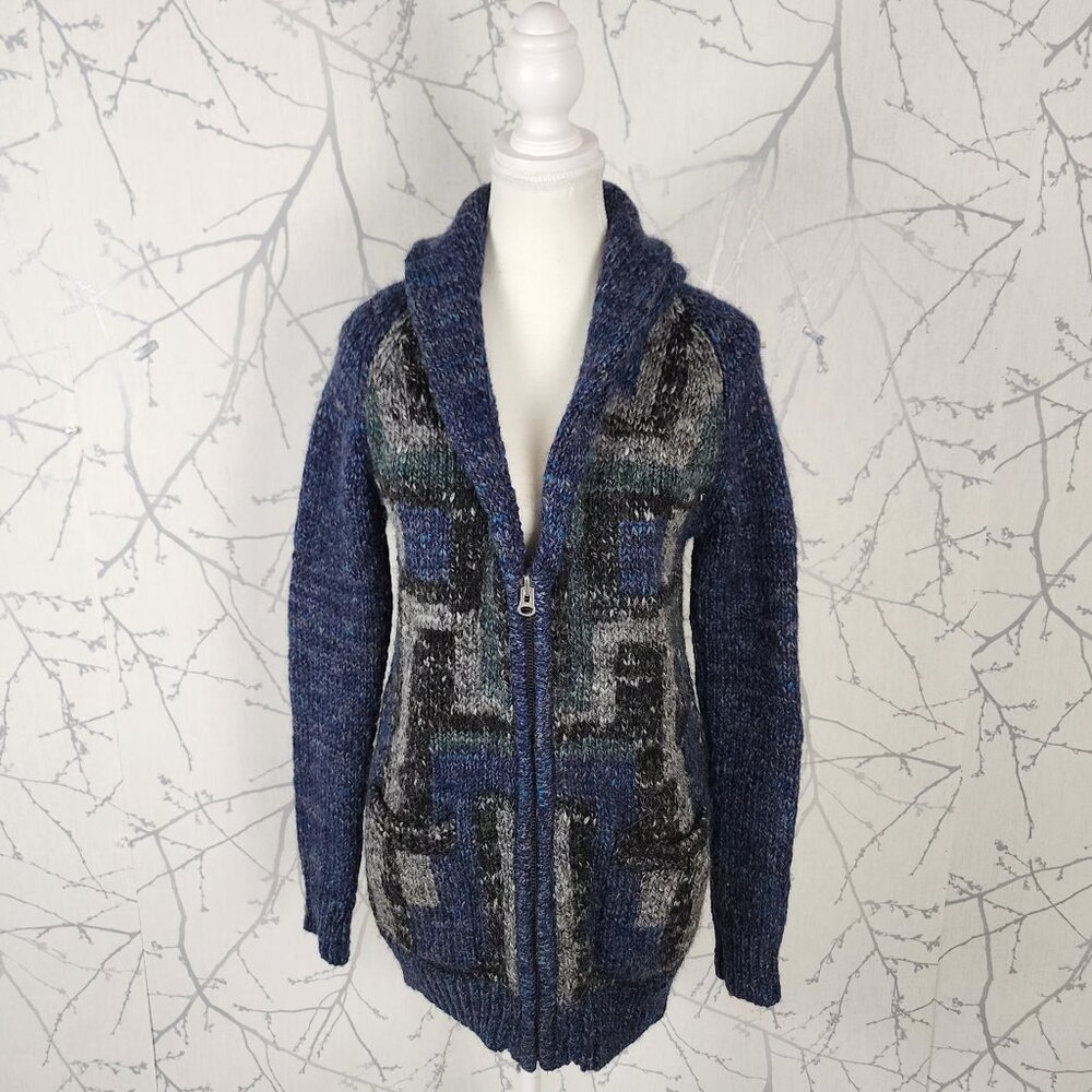 Wilfred Free Wool Alpaca Blend Chunky Knit Zip Up Shawl Collar Sweater